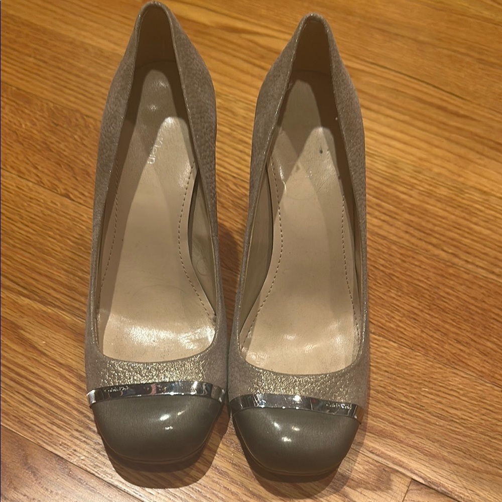 Calvin Klein Taupe and Silver Heels with Medium Height